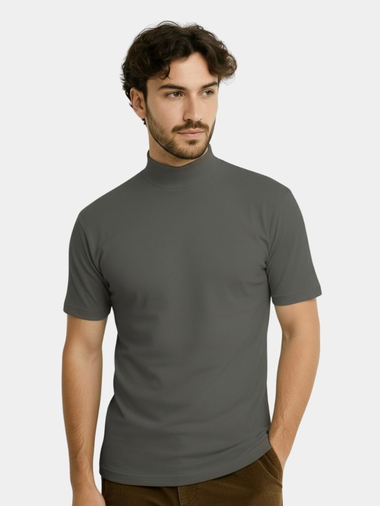 Camiseta Casual de Cuello Alto Sólido