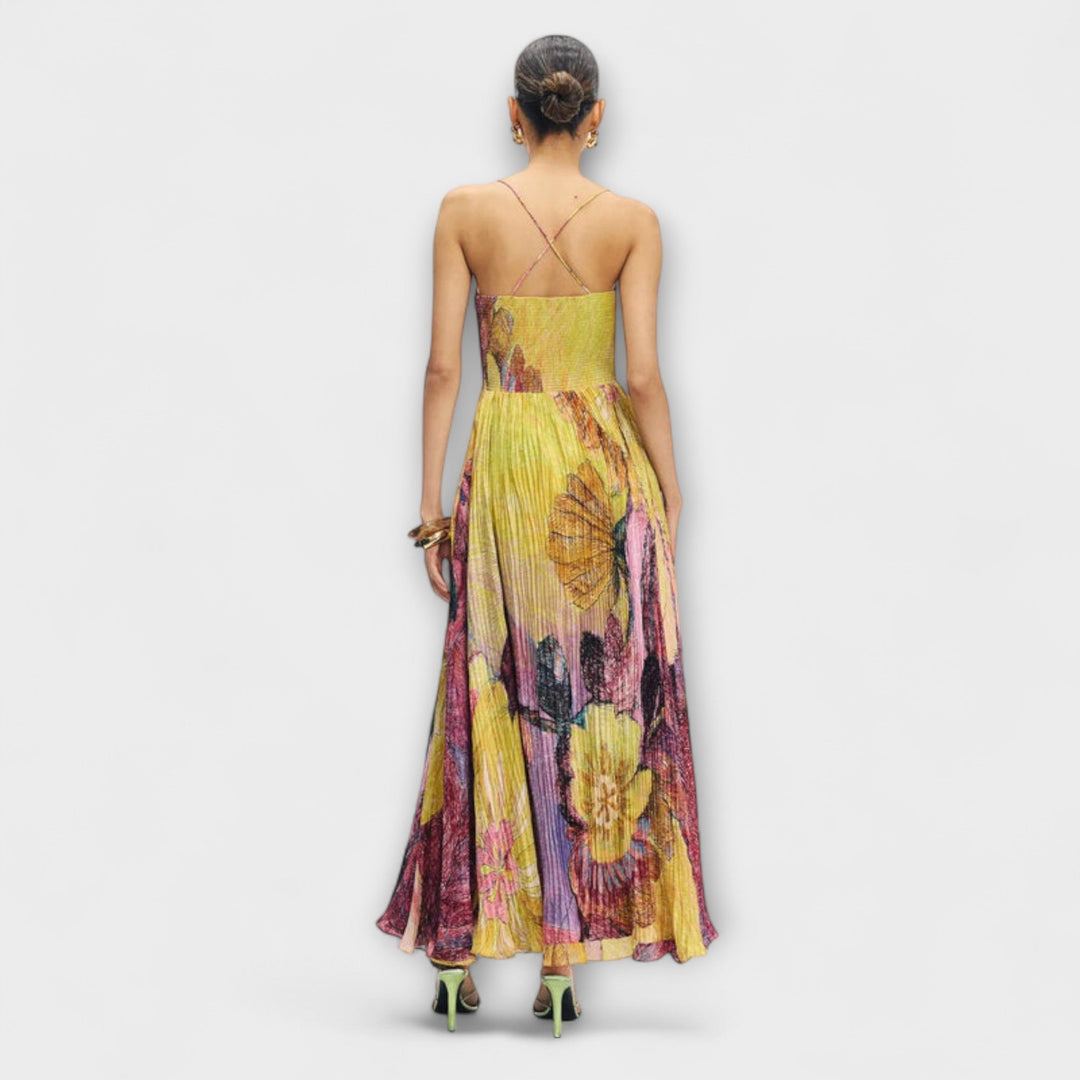 Kiara - Maxi vestido con estampado Ikat multicolor