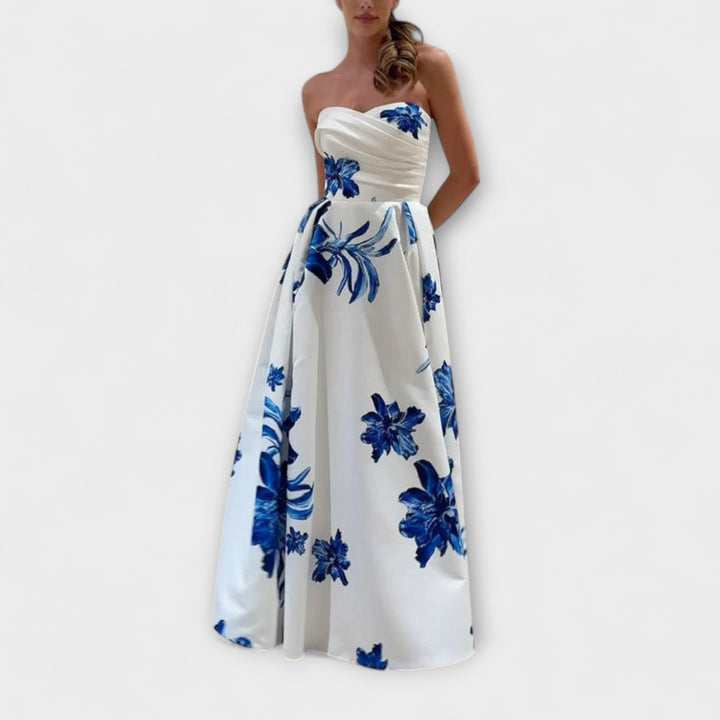 Rosalie - Elegantes vestido maxi floral con hombros al descubierto