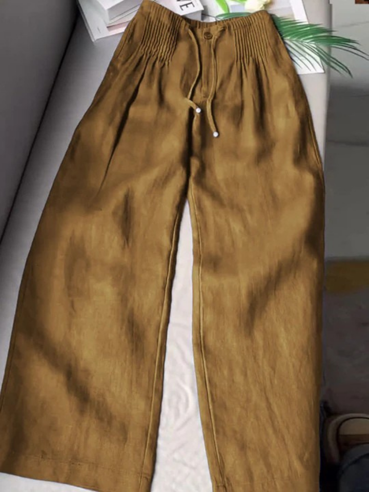 Camille | Pantalones anchos de mezcla de algodón y lino