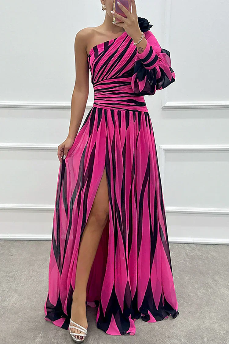 Hazel™ | Vestido Maxi Elegante a Rayas con Hombro al Descubierto
