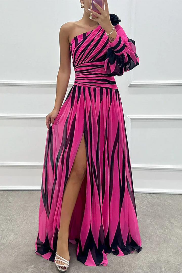 Hazel™ | Vestido Maxi Elegante a Rayas con Hombro al Descubierto
