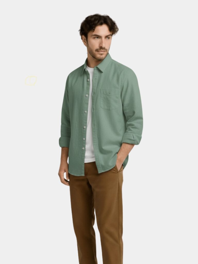 Camisa de Lino Básica de Manga Larga