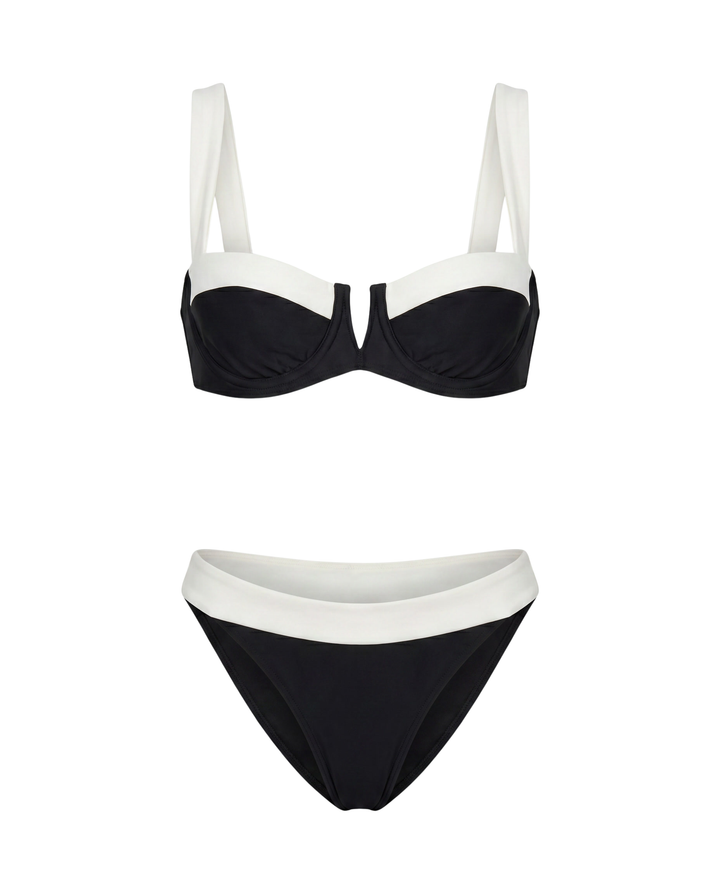 Patrocinio™ | Bikini clásico negro y blanco con tirantes ajustables
