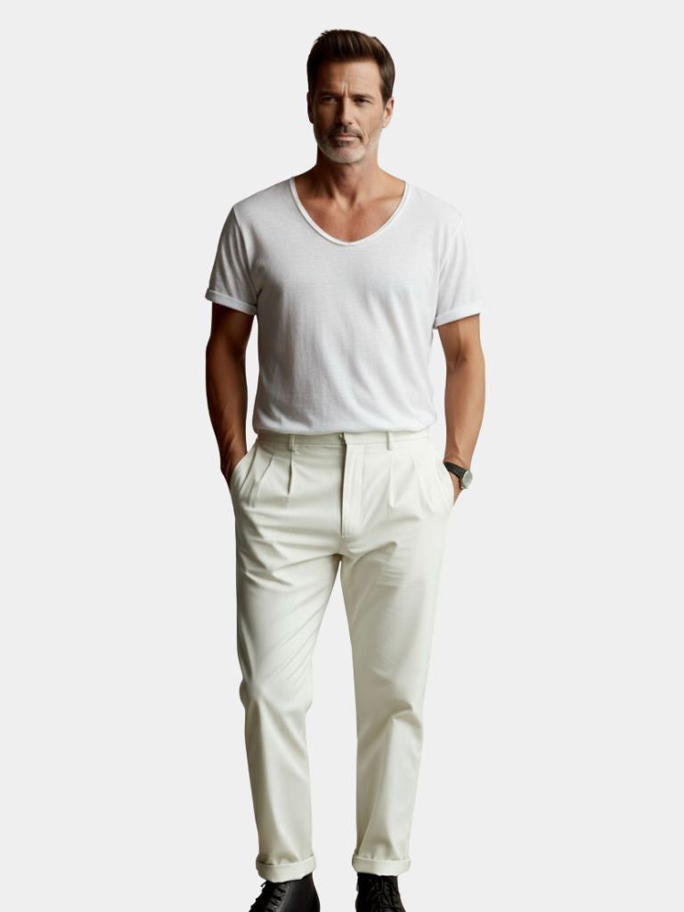 Camiseta Clásica de Lino Blanca con Cuello en V