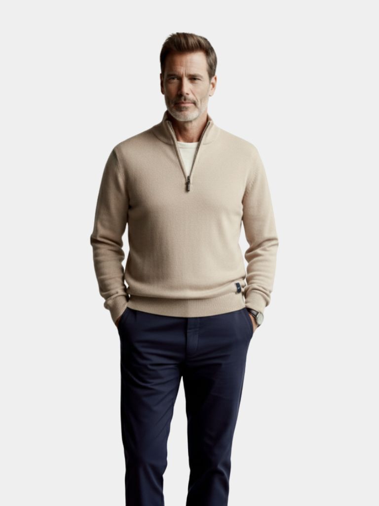Suéter Cardigan Sólido con Media Cremallera