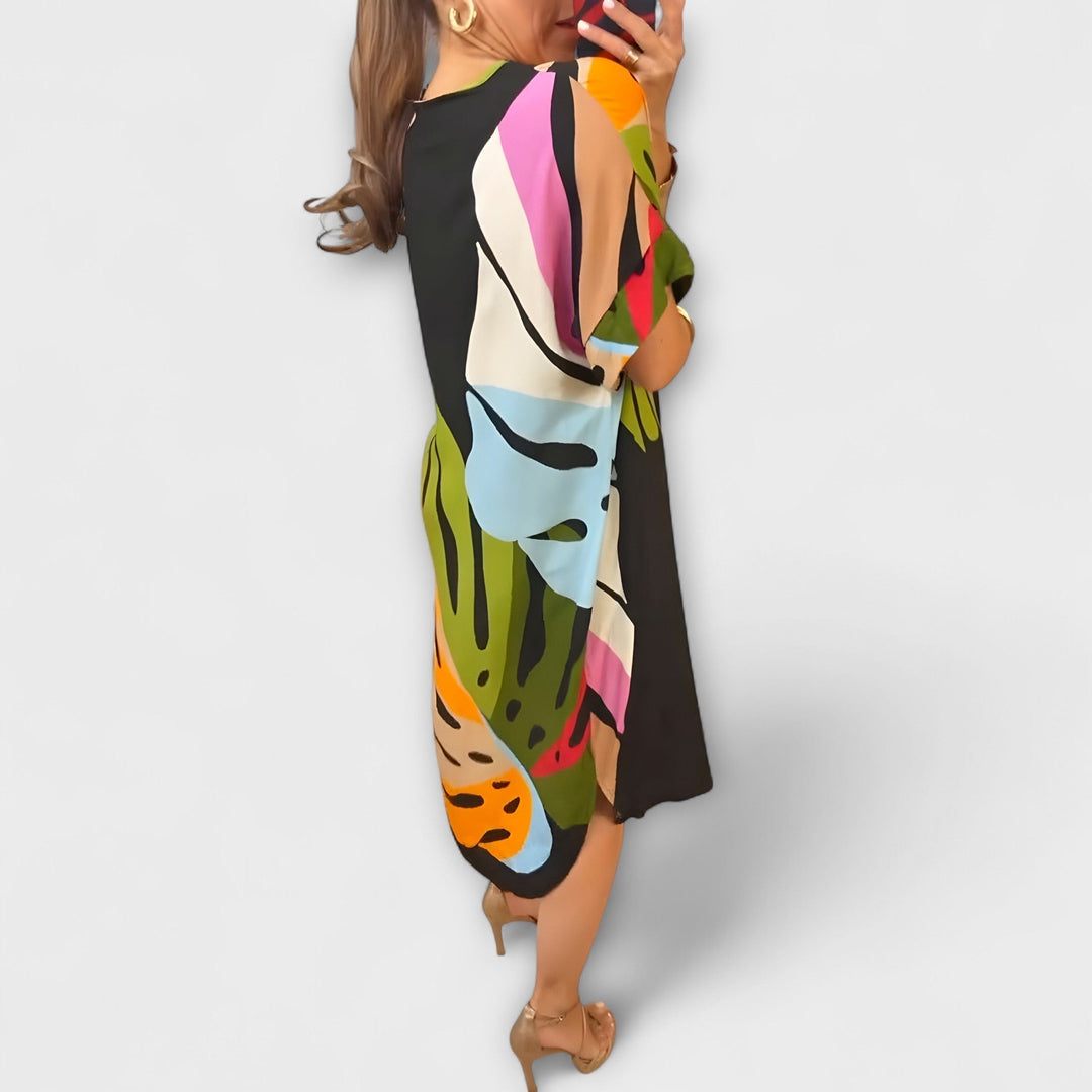 Roos - Vestido casual con estampados coloridos de hojas