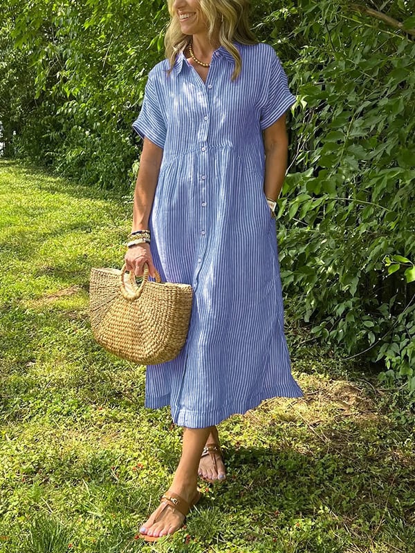 Ishka™ | Vestido Camisero Rayado