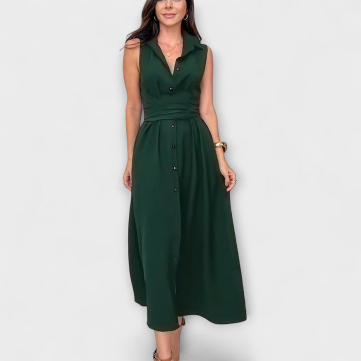 Mira - Impresionante vestido midi con cierre de un solo color y detalle de lazo