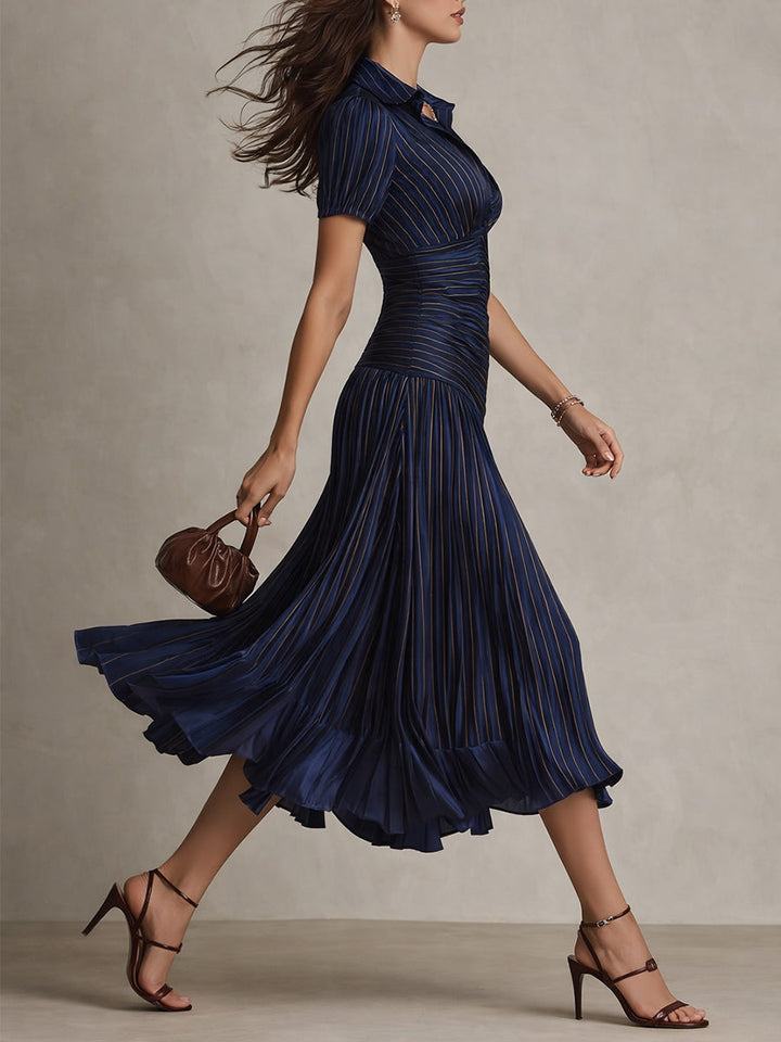 Adriana | Vestido Midi de Satén a Rayas