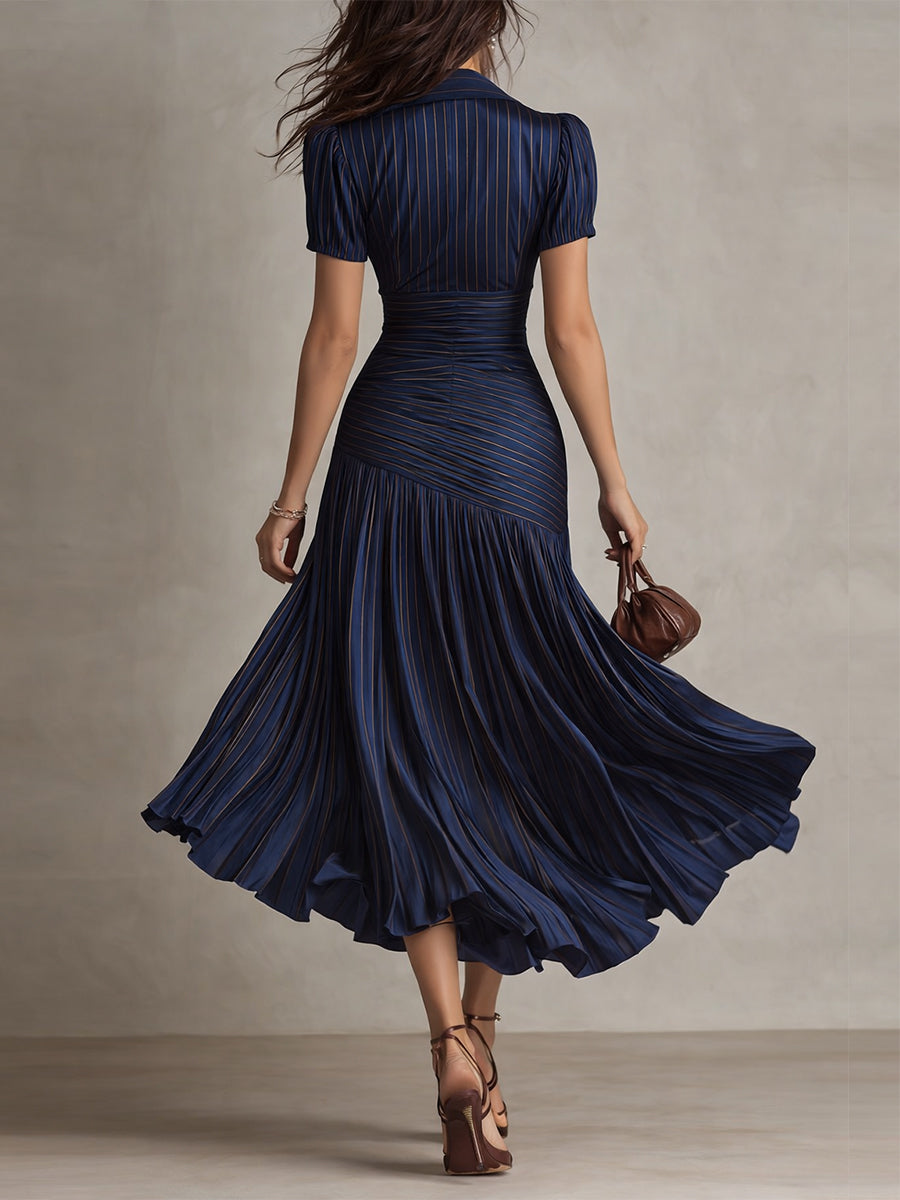 Adriana | Vestido Midi de Satén a Rayas