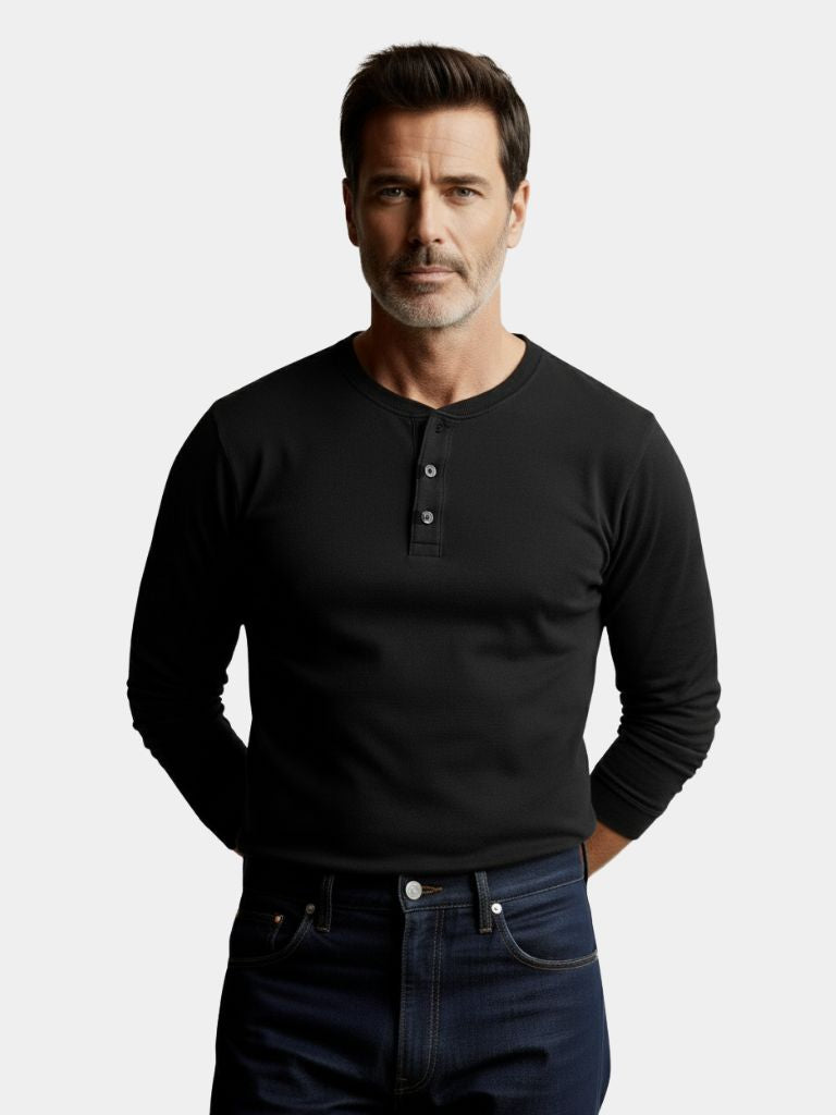 Camiseta de Manga Larga Henley Minimalista