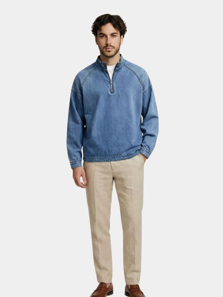 Chaqueta de Mezclilla Stonewash con Cierre de Cuarto