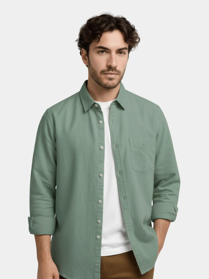 Camisa de Lino Básica de Manga Larga