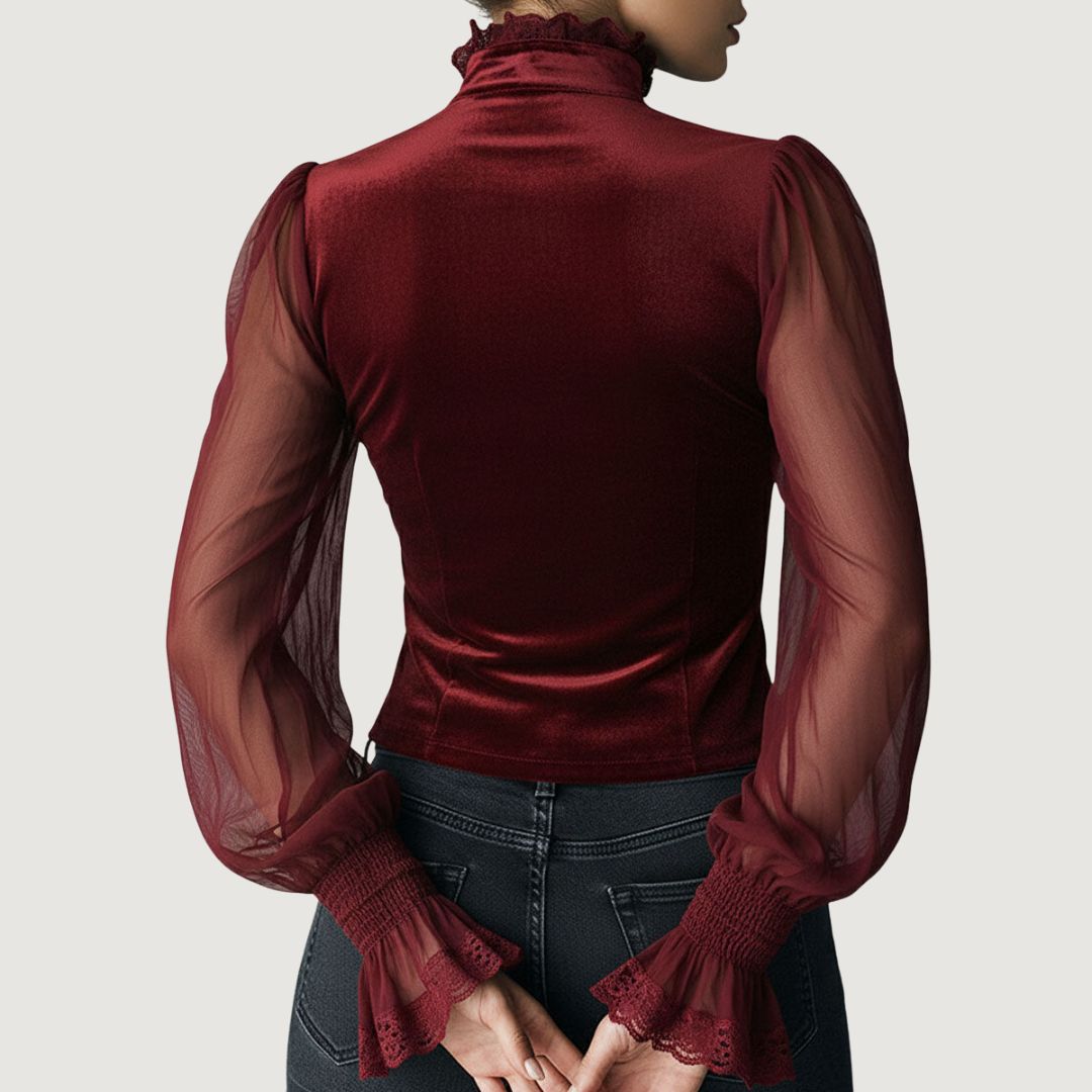 Samantha™ | Blusa elegante de encaje y terciopelo