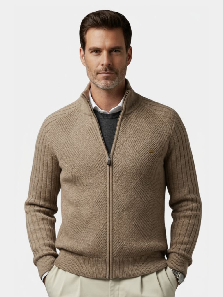 Cardigan de Punto con Cremallera en Color Sólido