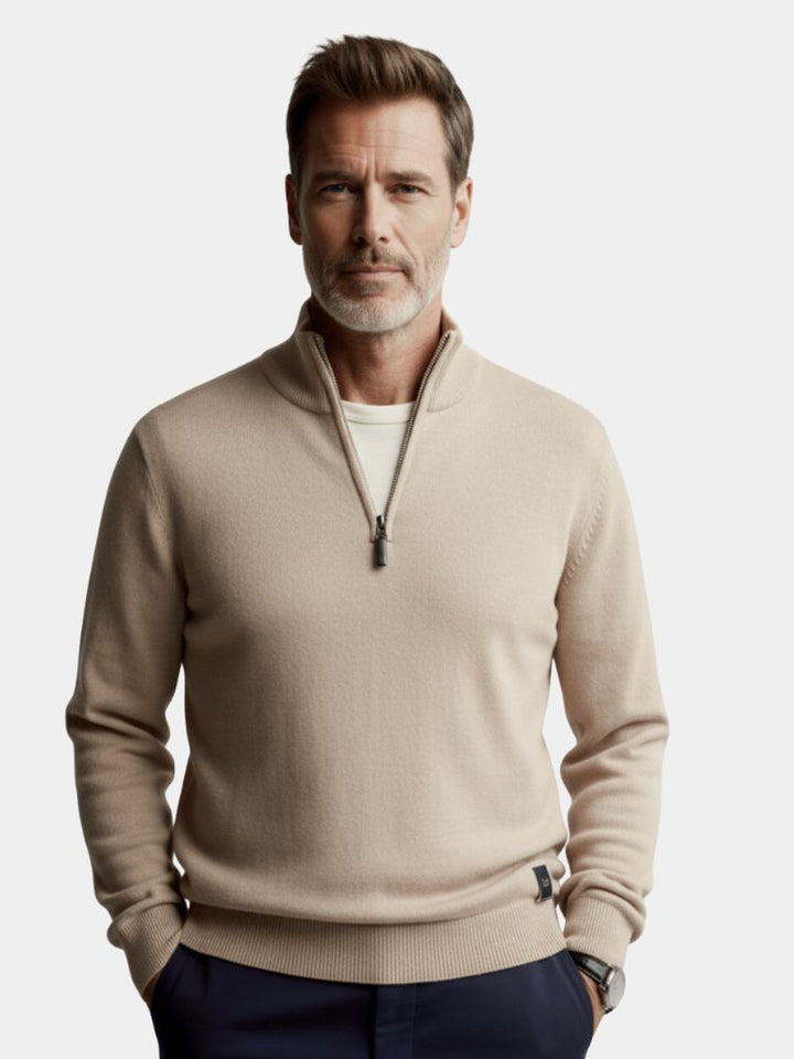 Suéter Cardigan Sólido con Media Cremallera