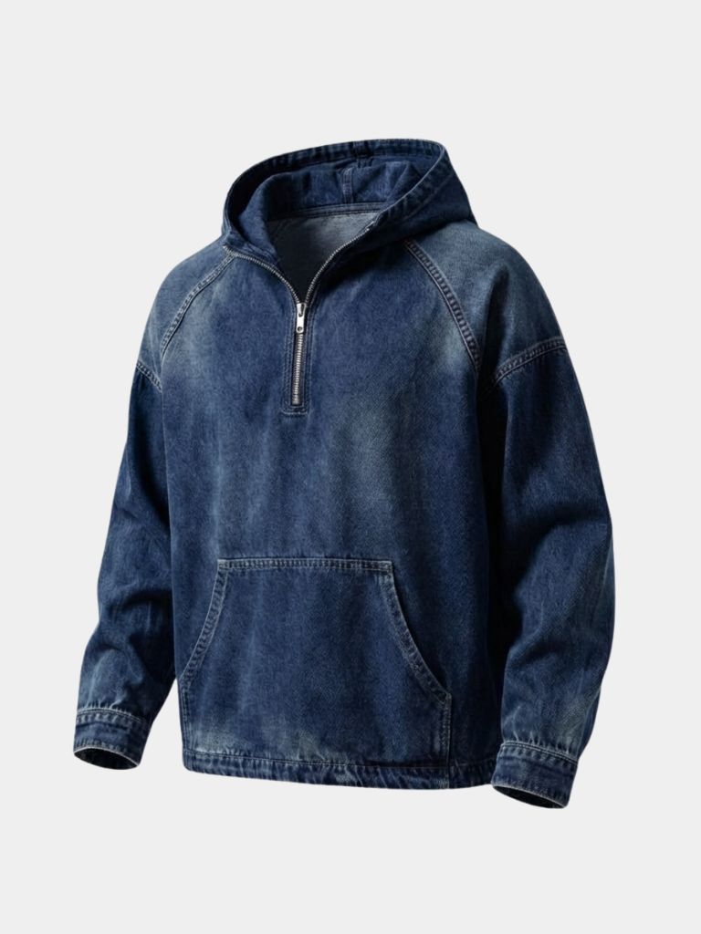 Chaqueta de Mezclilla Artisan con Capucha y Cierre de Cuarto