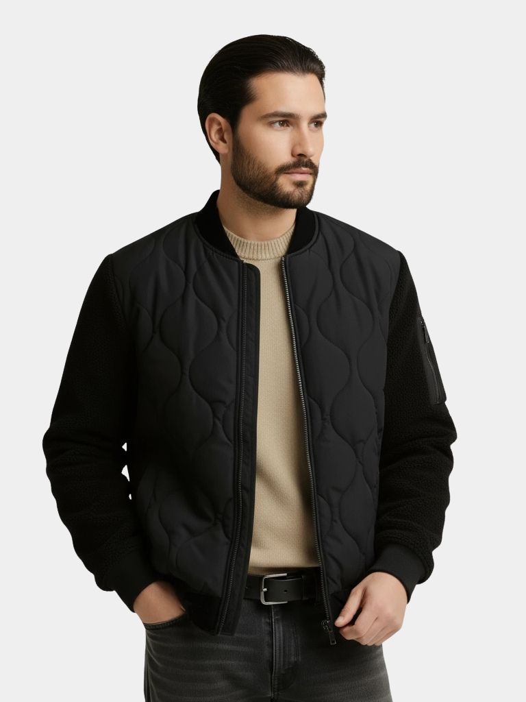 Chaqueta Bomber Acolchada con Mangas de Sherpa