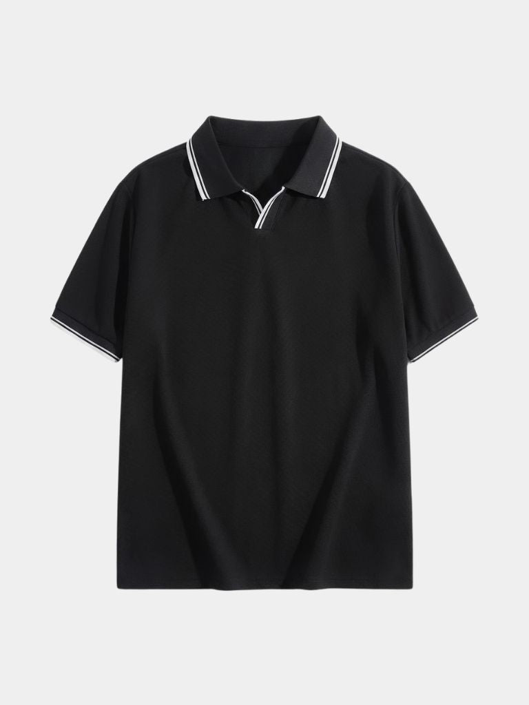 Polo Negro V-Corte Clásico
