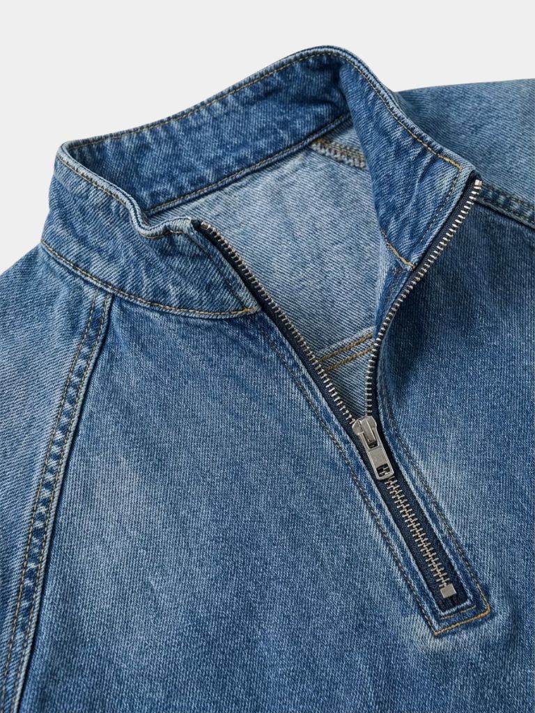 Chaqueta de Mezclilla Stonewash con Cierre de Cuarto