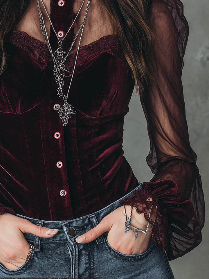Valera · Blusa de Terciopelo con Mangas Transparentes