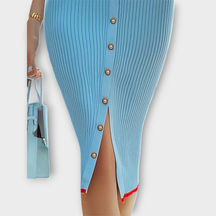 Sina - Vestido ajustado de canalé en azul pastel