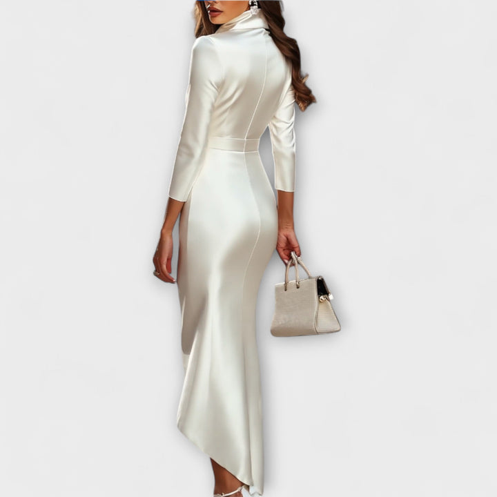 Rebecca - Vestido midi de satén con escote en V