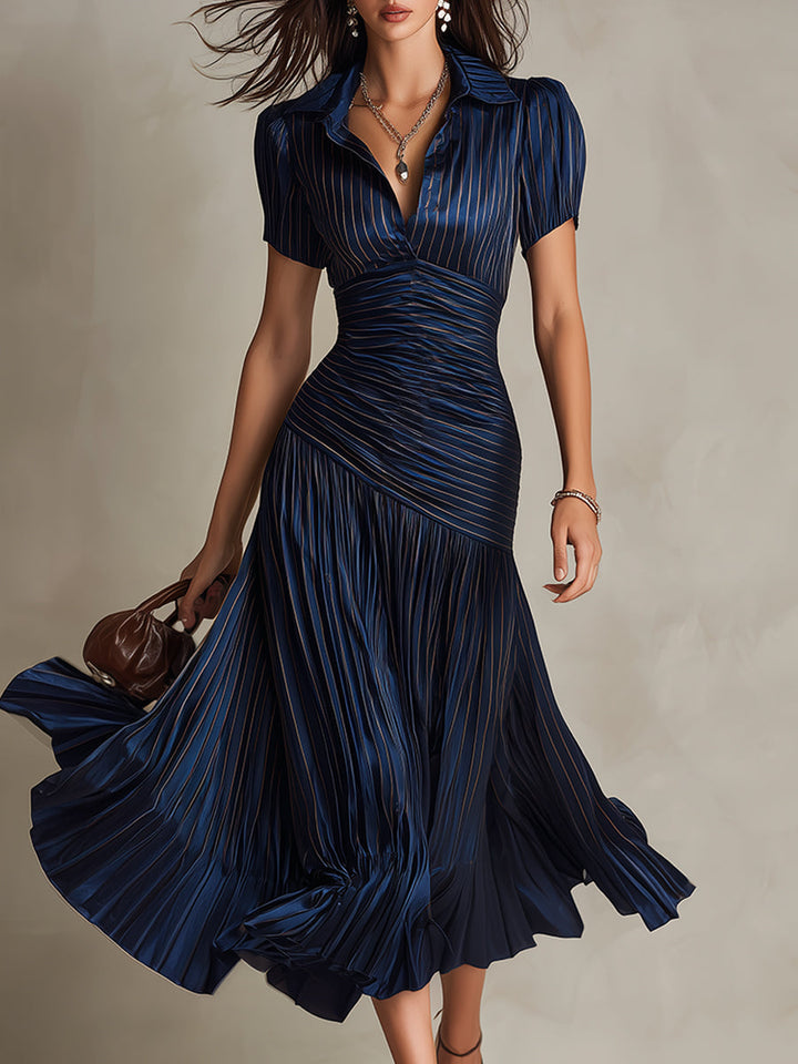 Adriana | Vestido Midi de Satén a Rayas