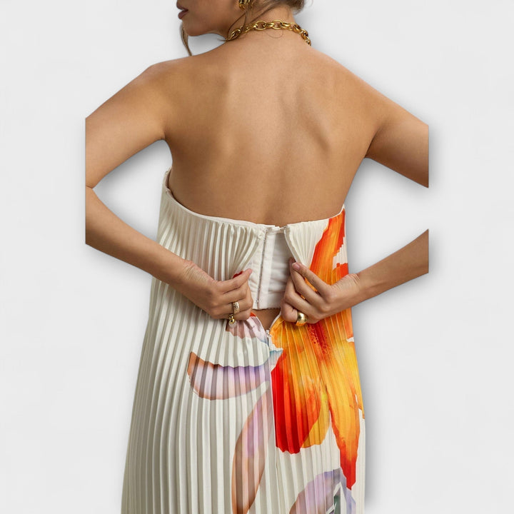 Michelle - Vestido Maxi Sweetheart en flor naranja
