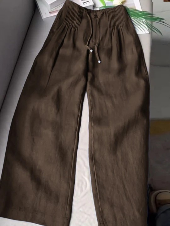 Camille | Pantalones anchos de mezcla de algodón y lino