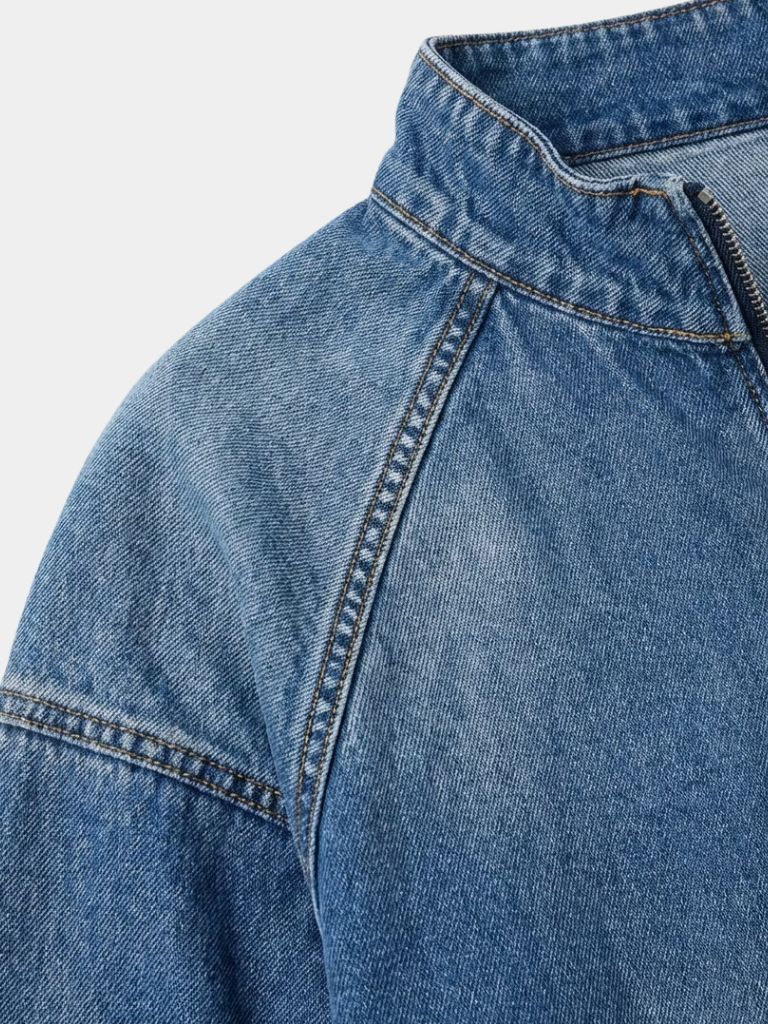 Chaqueta de Mezclilla Stonewash con Cierre de Cuarto