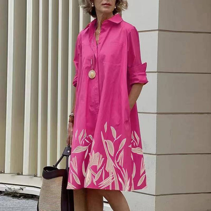 Vestido de camisa moderno con cuello y mangas tres cuartos