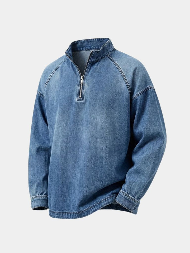 Chaqueta de Mezclilla Stonewash con Cierre de Cuarto