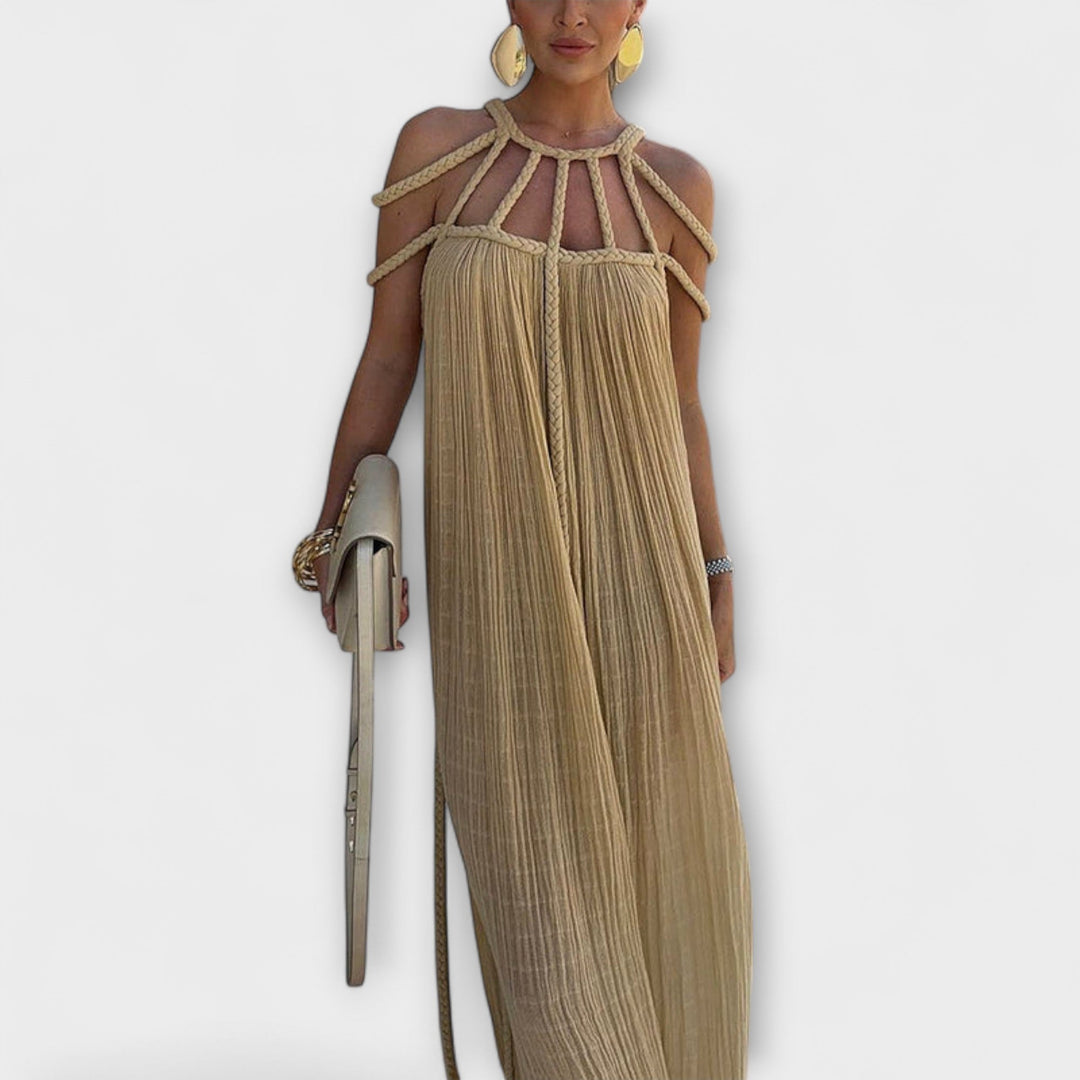 Briar - Maxi Vestido de Mezcla de Lino con Tirantes Drapados