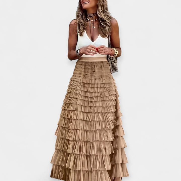 Valerie - Falda Boho con Borde de Satén de Malla