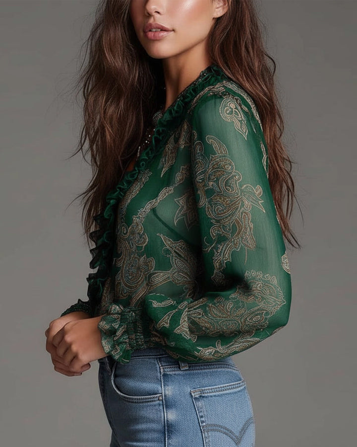 Katie™ | Blusa elegante con media cremallera y volantes
