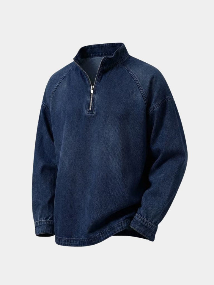 Chaqueta de Mezclilla Stonewash con Cierre de Cuarto