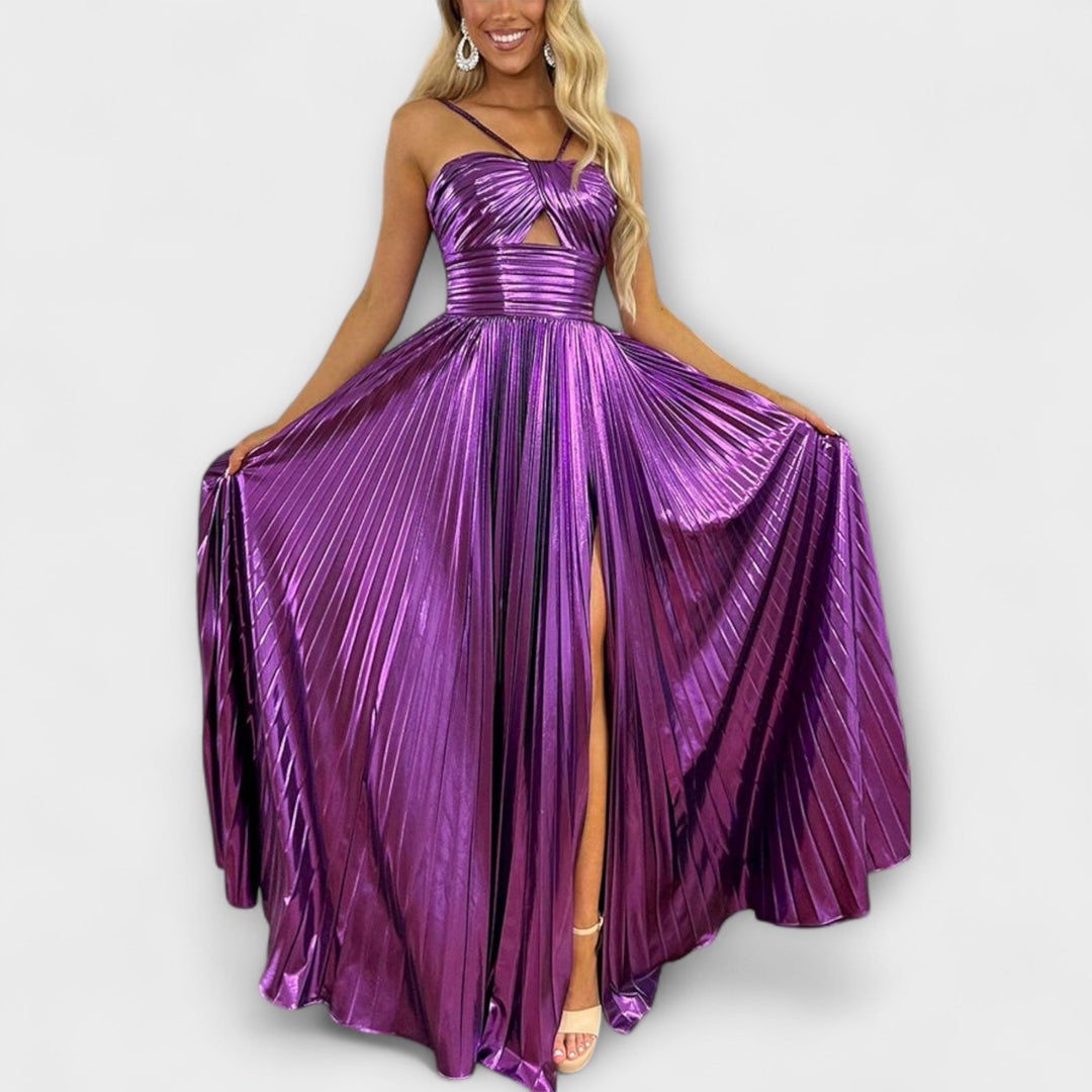 Vestido maxi de tela metálica