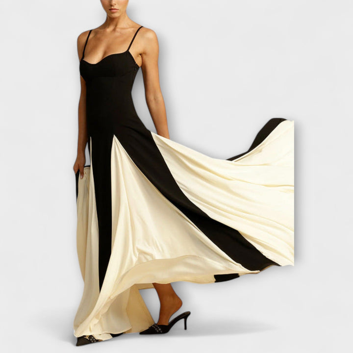 Ember - Elegancia clásica de vestido maxi A-line con paneles de tul