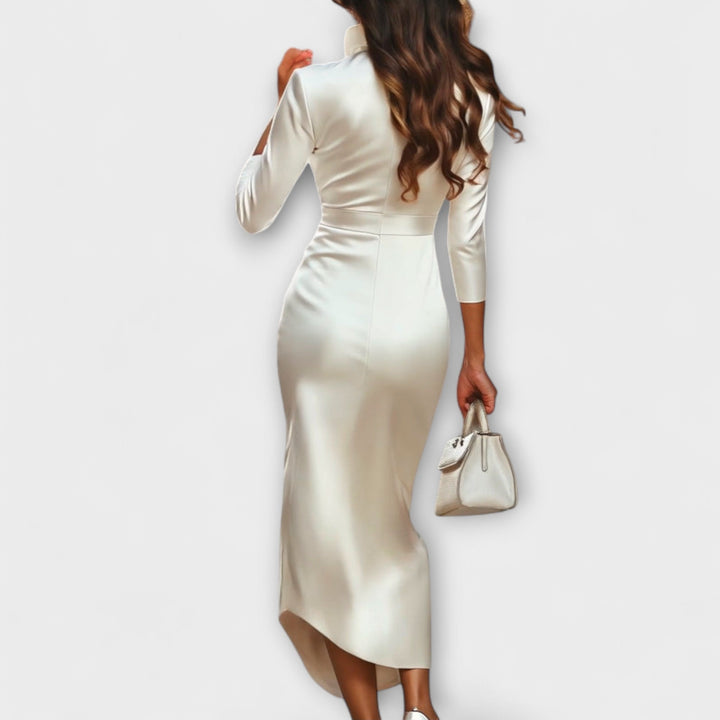 Rebecca - Vestido midi de satén con escote en V