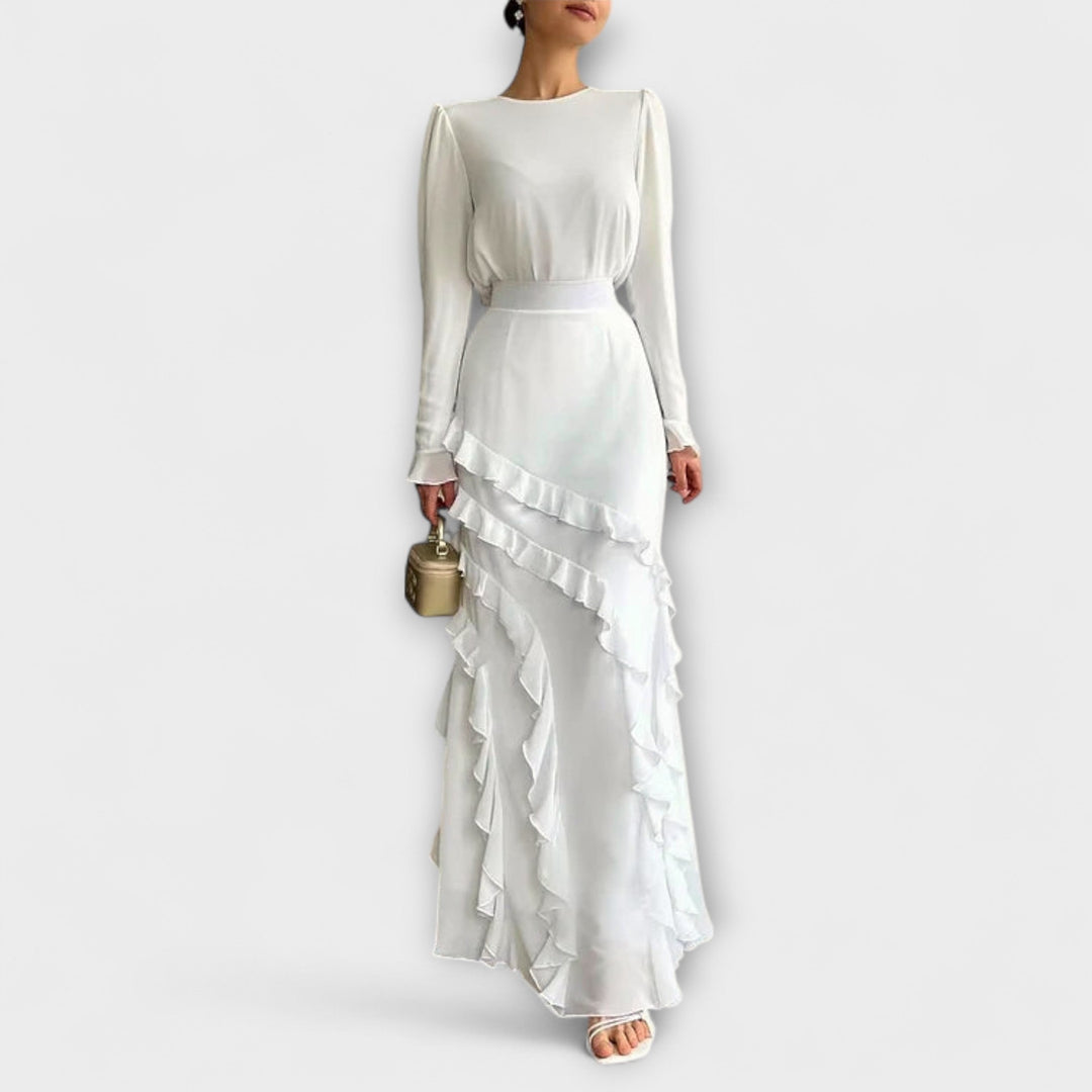 Fallon - Vestido largo y ajustado con volantes tridimensionales