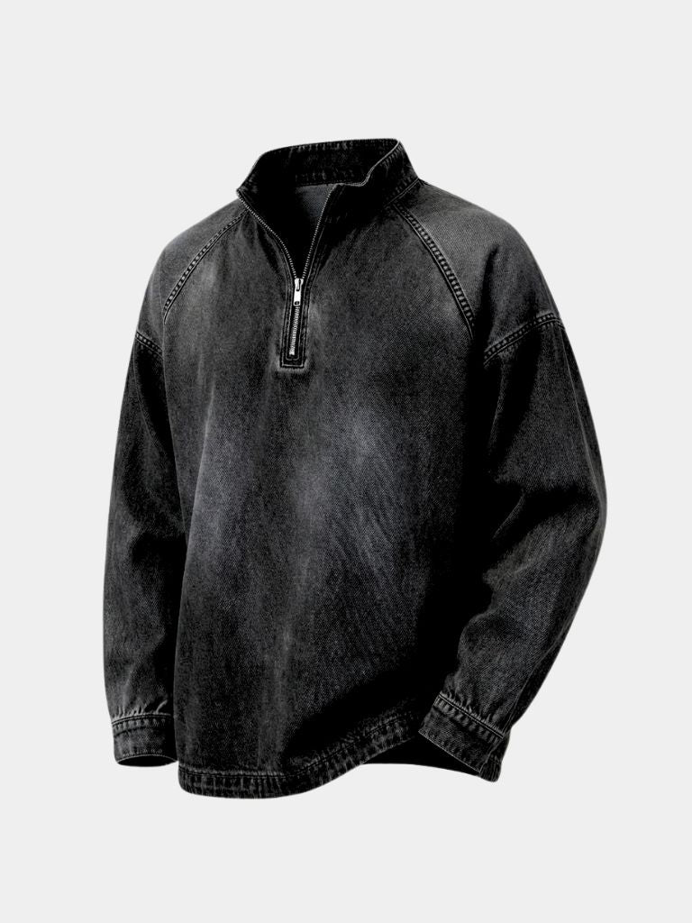Chaqueta de Mezclilla Stonewash con Cierre de Cuarto