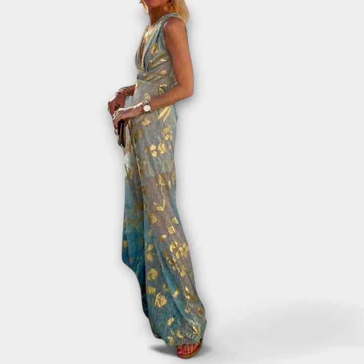 Vestido con escote en V y detalles de brillo