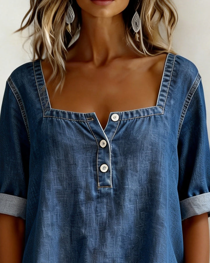 Camisa de denim con cuello cuadrado