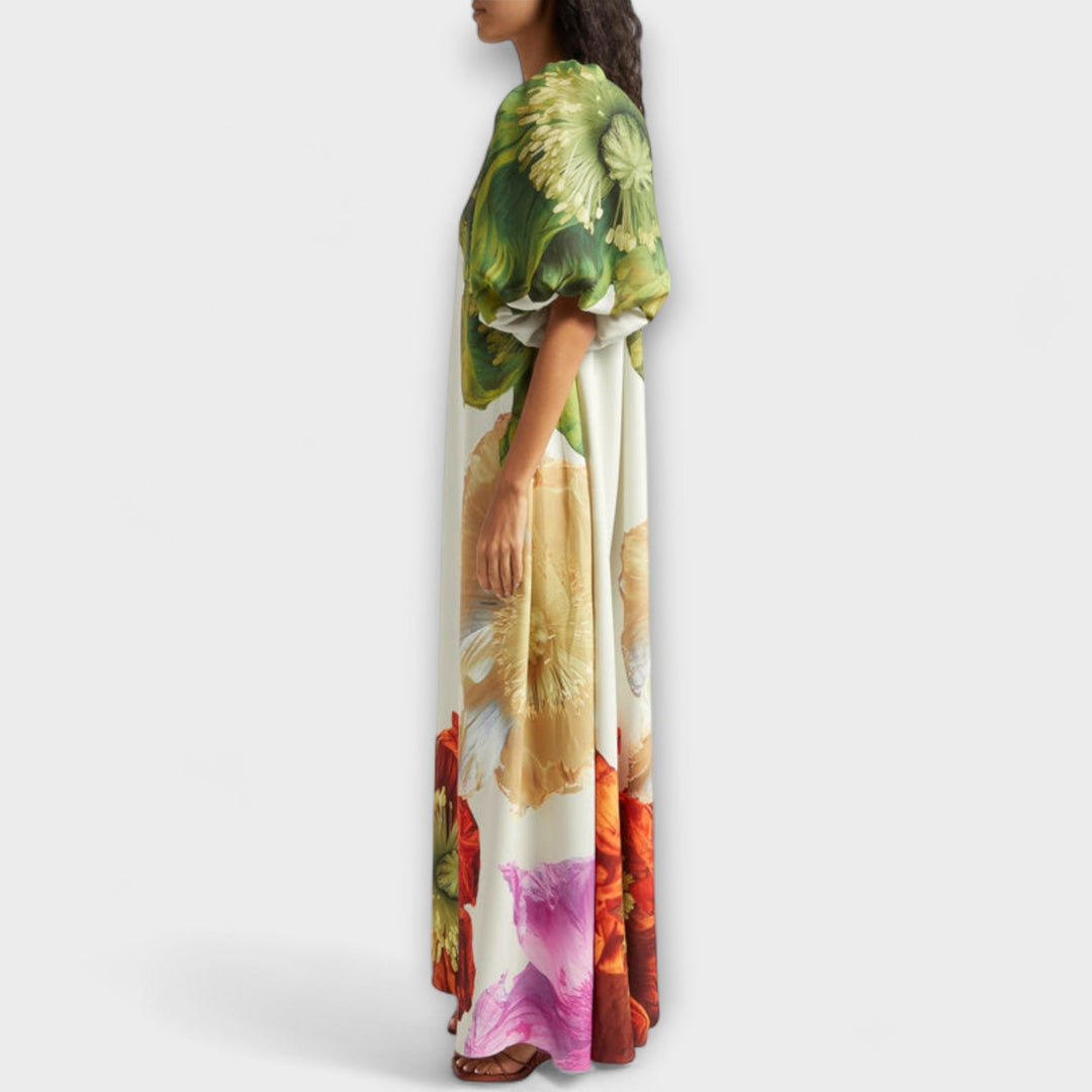 Melódia - Vestido maxi floral asimétrico