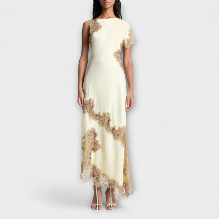 Margaret - Vestido maxi con detalles de satén y encaje
