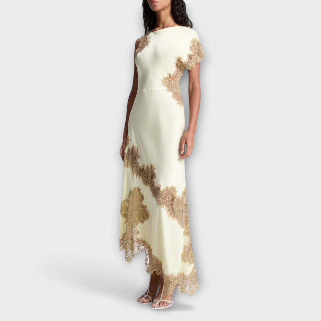Margaret - Vestido maxi con detalles de satén y encaje