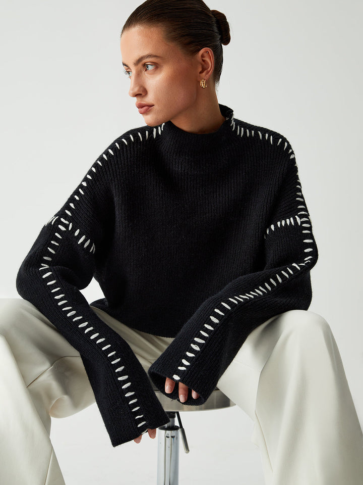 Alma | Suéter Oversize-Dolcevita con detalles de Piqué