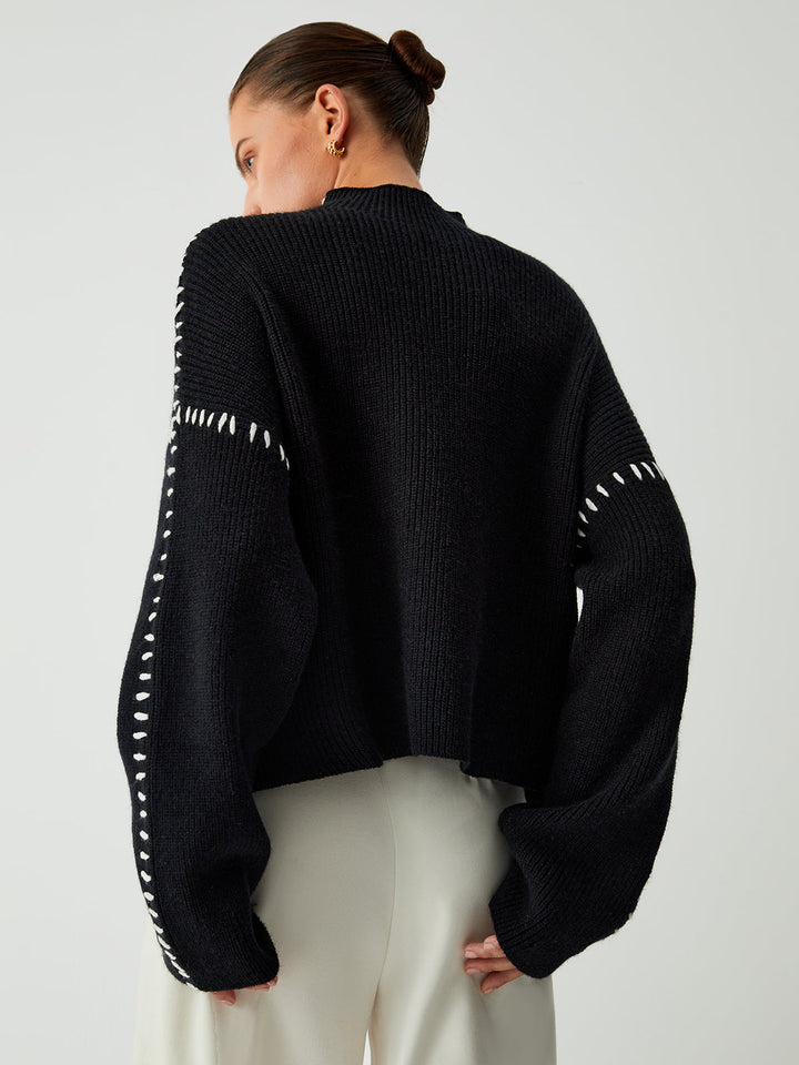 Alma | Suéter Oversize-Dolcevita con detalles de Piqué